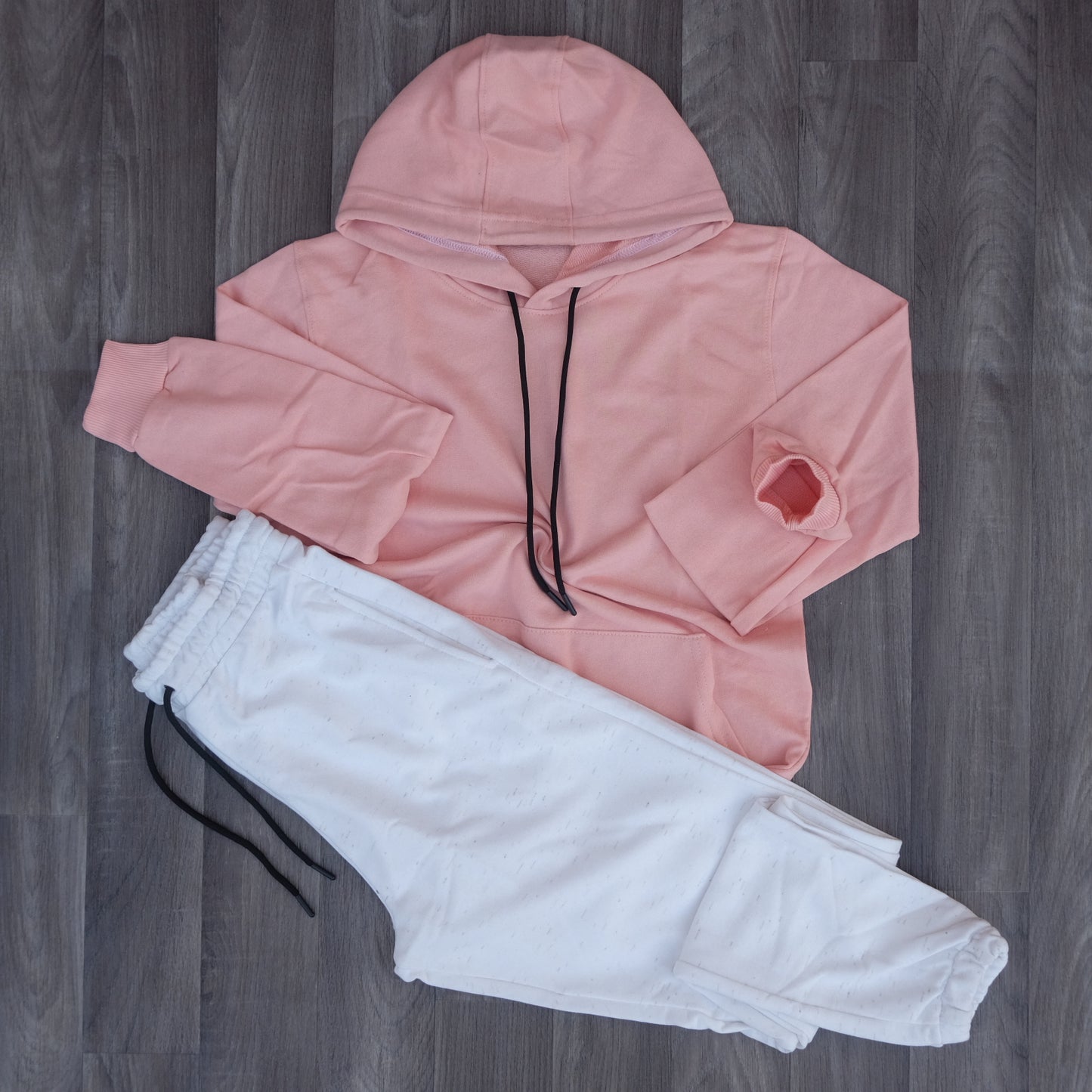 Ensemble Jogging Blanc Chine + Capuche Cotton Saumon