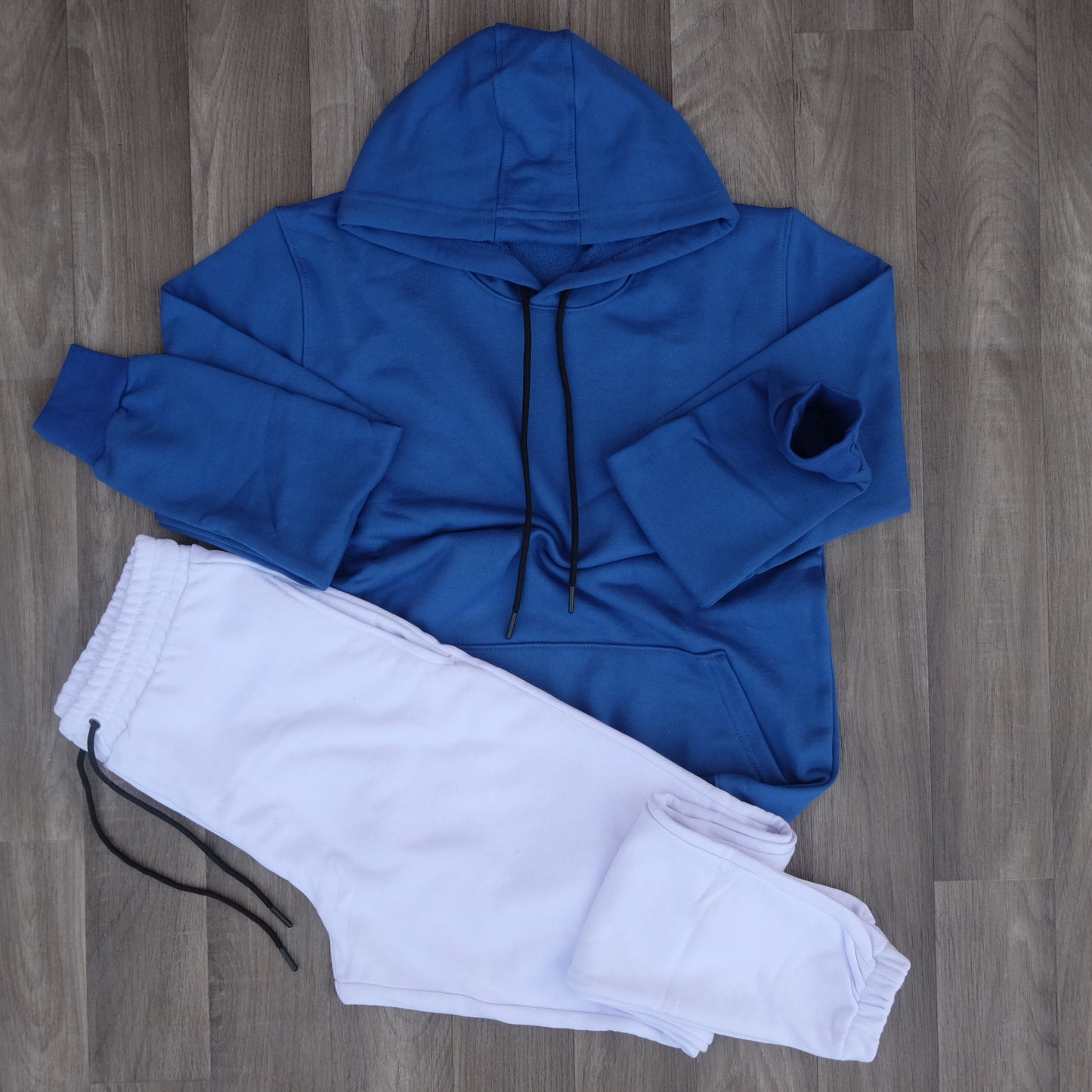 Ensemble Jogging Blanc + Capuche Cotton Bleu Roi