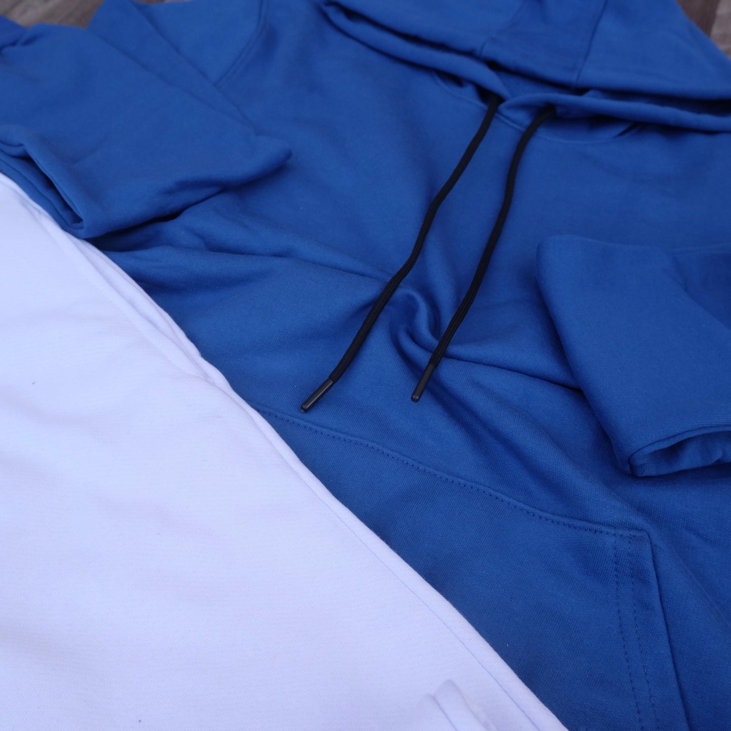 Ensemble Jogging Blanc + Capuche Cotton Bleu Roi