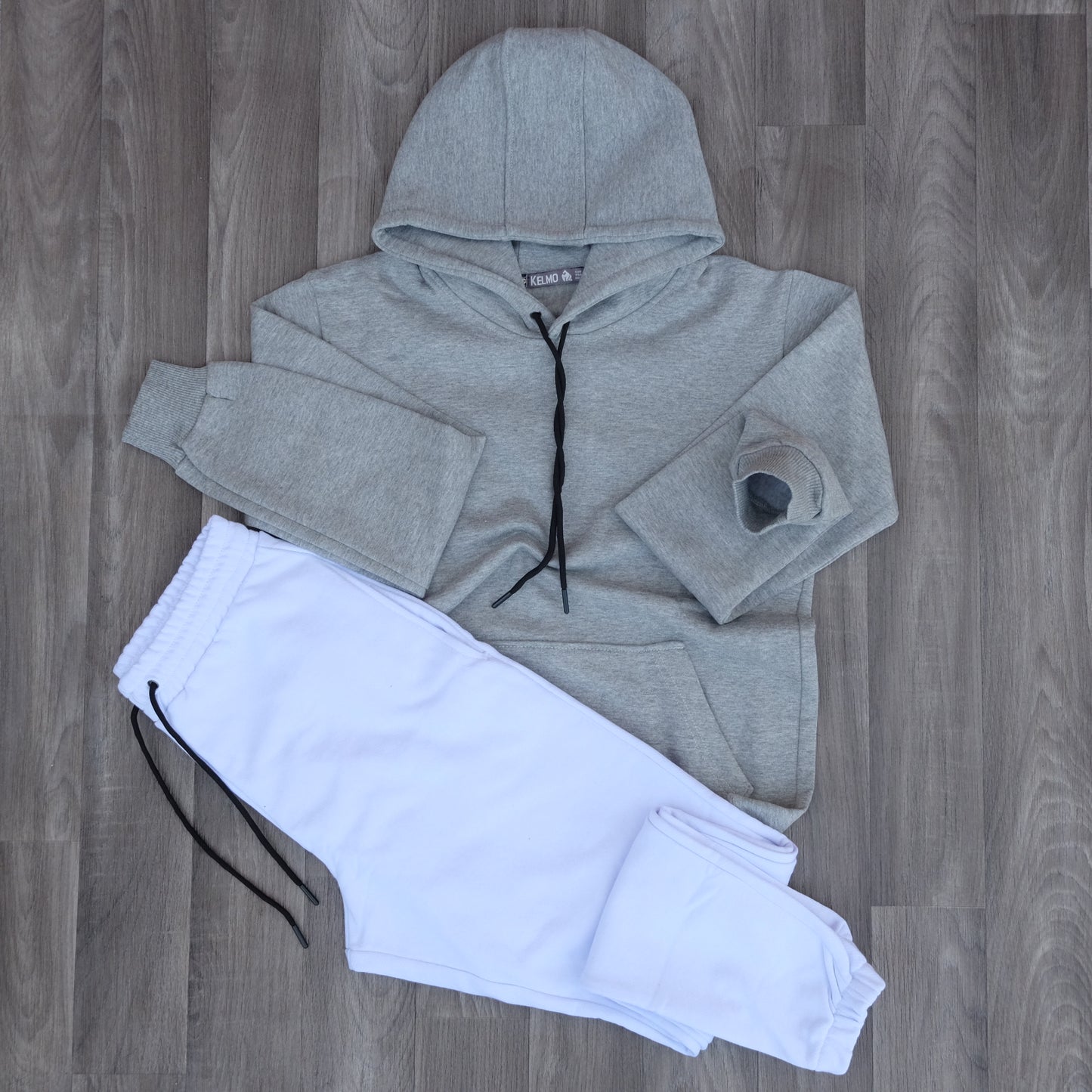 Ensemble Jogging Blanc + Capuche Cotton Gris Chine Clair