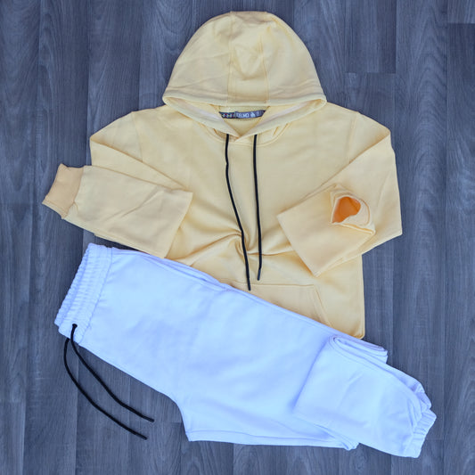 Ensemble Jogging Blanc + Capuche Cotton Jaune Poussin