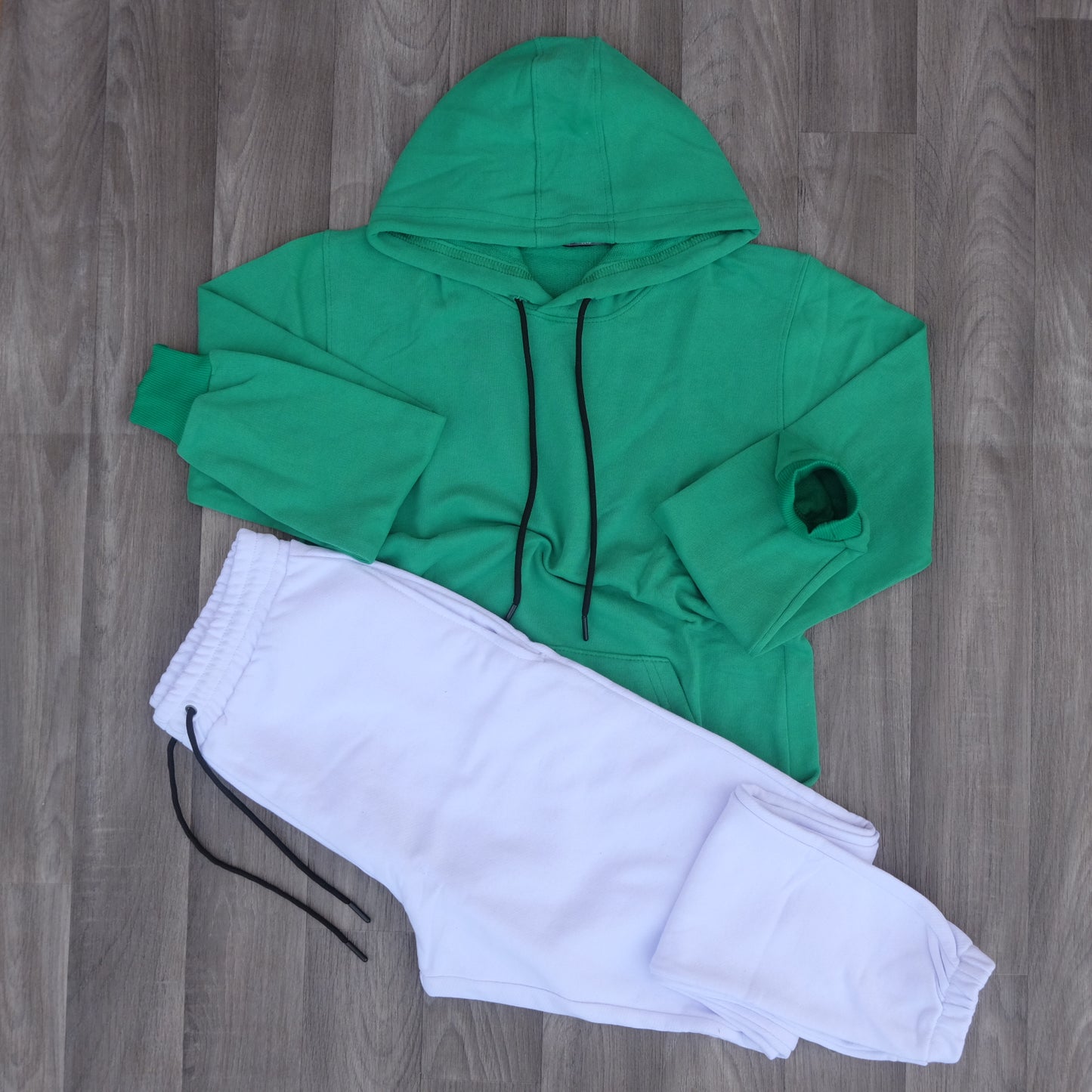 Ensemble Jogging  Blanc + Capuche Cotton Vert Raj