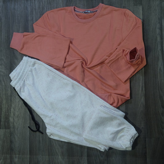 Ensemble Jogging Blanc + Sweat Rouge Brique