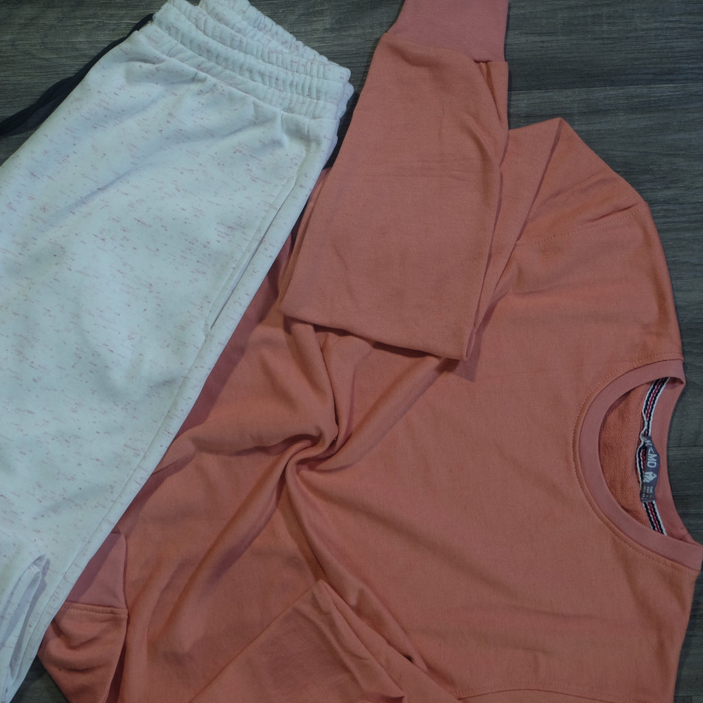 Ensemble Jogging  Blanc + Sweat Rouge Brique