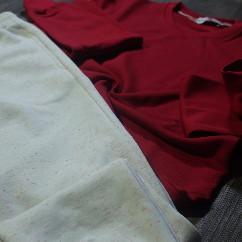 Ensemble Jogging  Blanc Chine Rouge + Sweat Rouge