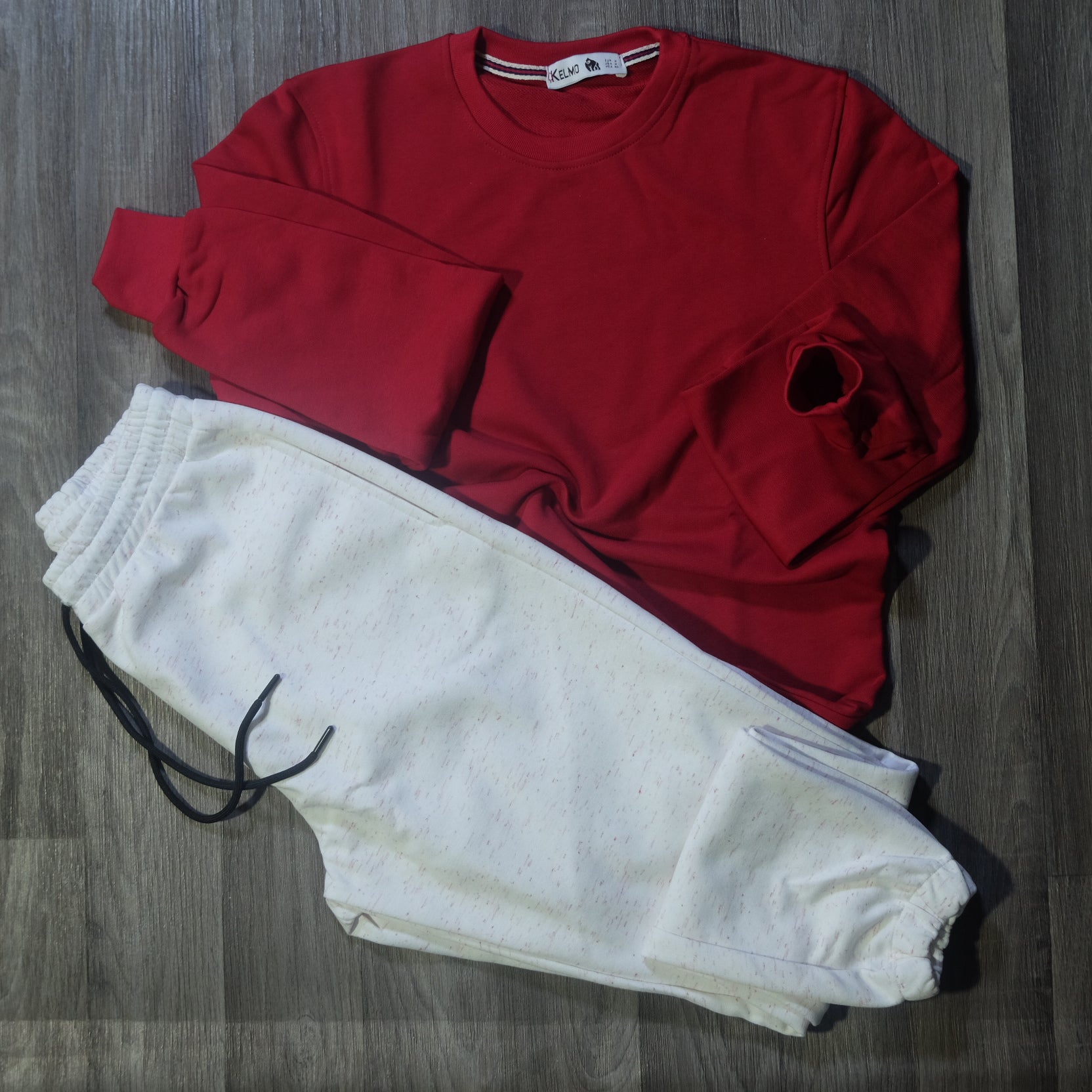 Ensemble Jogging  Blanc Chine Rouge + Sweat Rouge