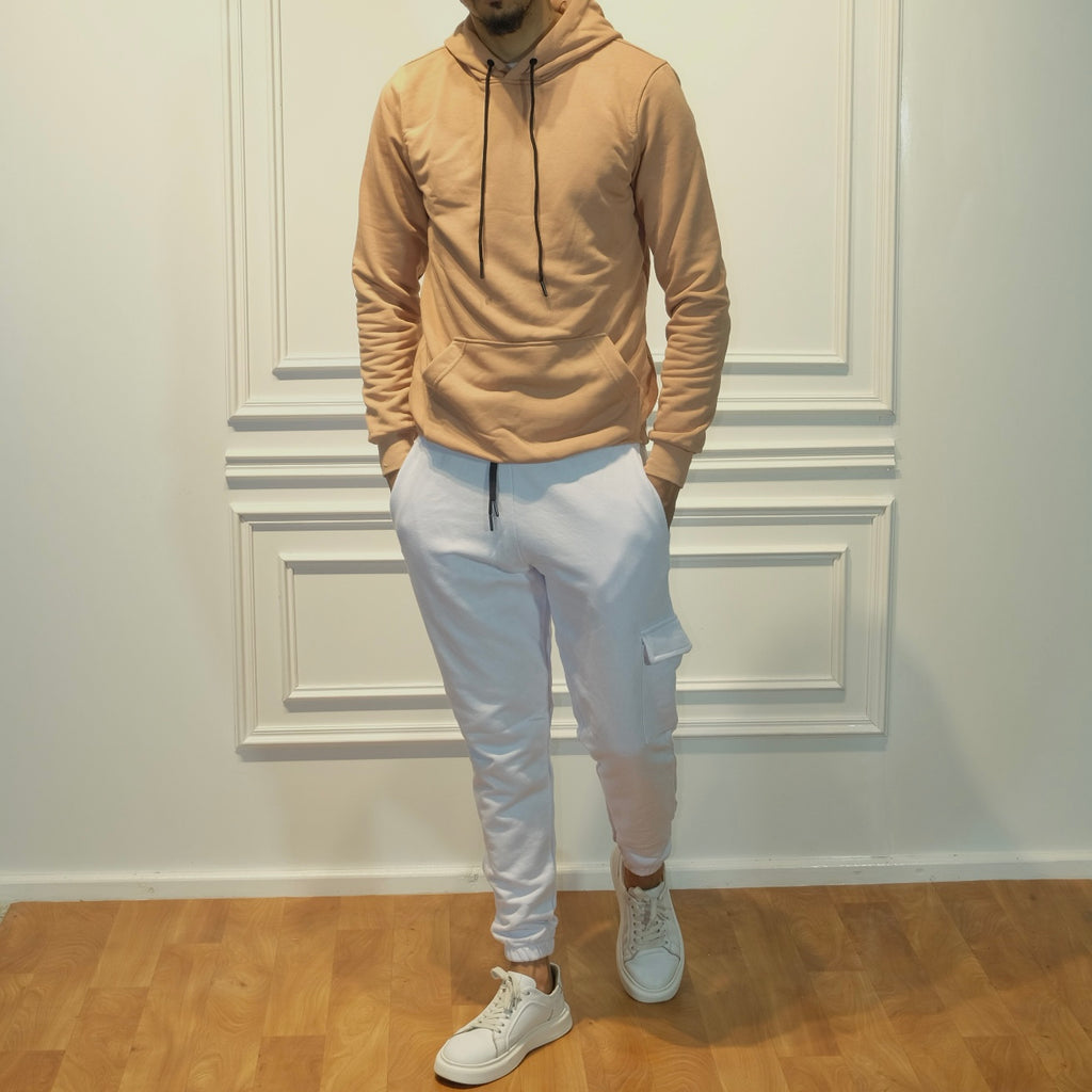 Ensemble Jogging  Cargo Blanc + Capuche Cotton Beige