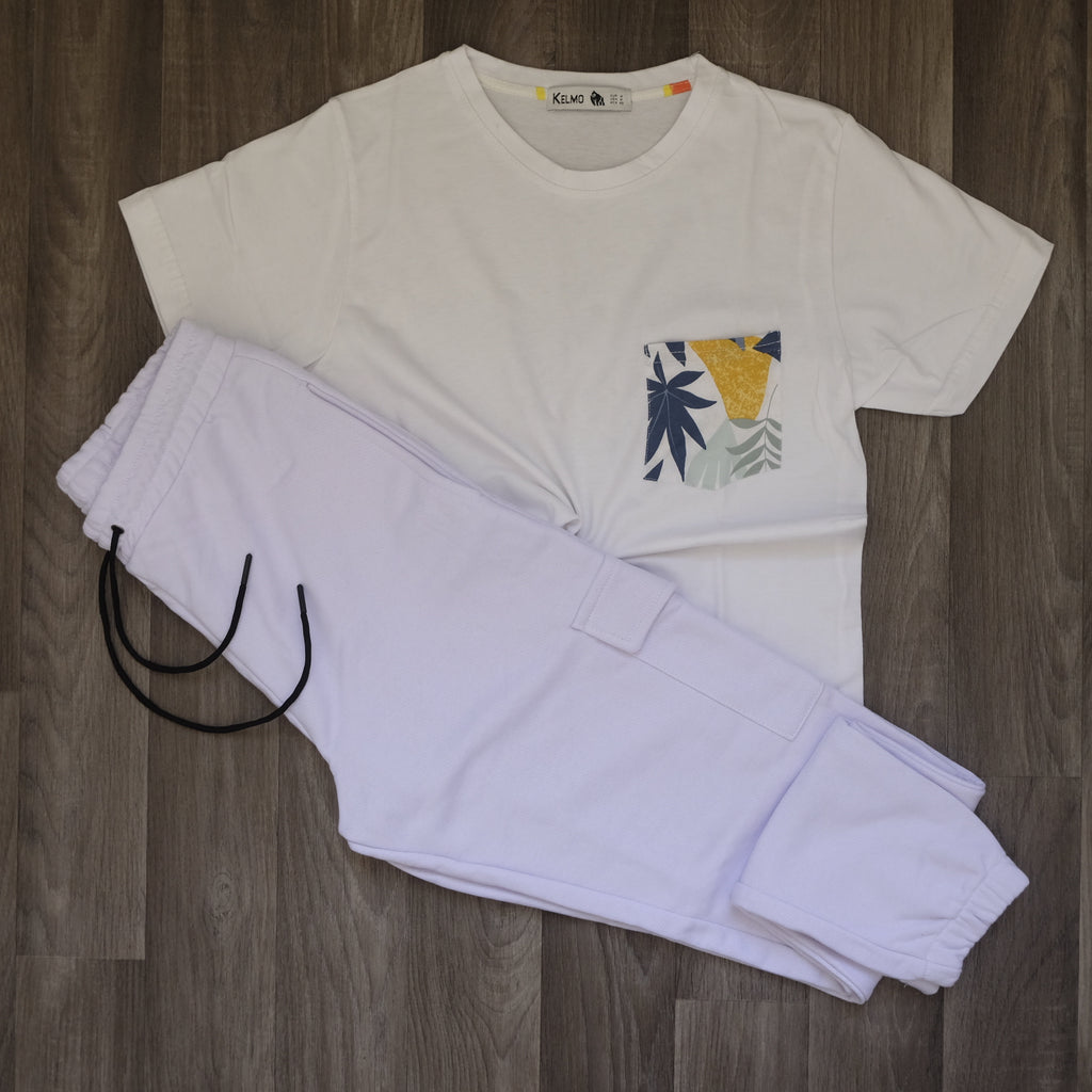 Ensemble Jogging  Cargo Blanc+ T-Shirt Poche Blanc