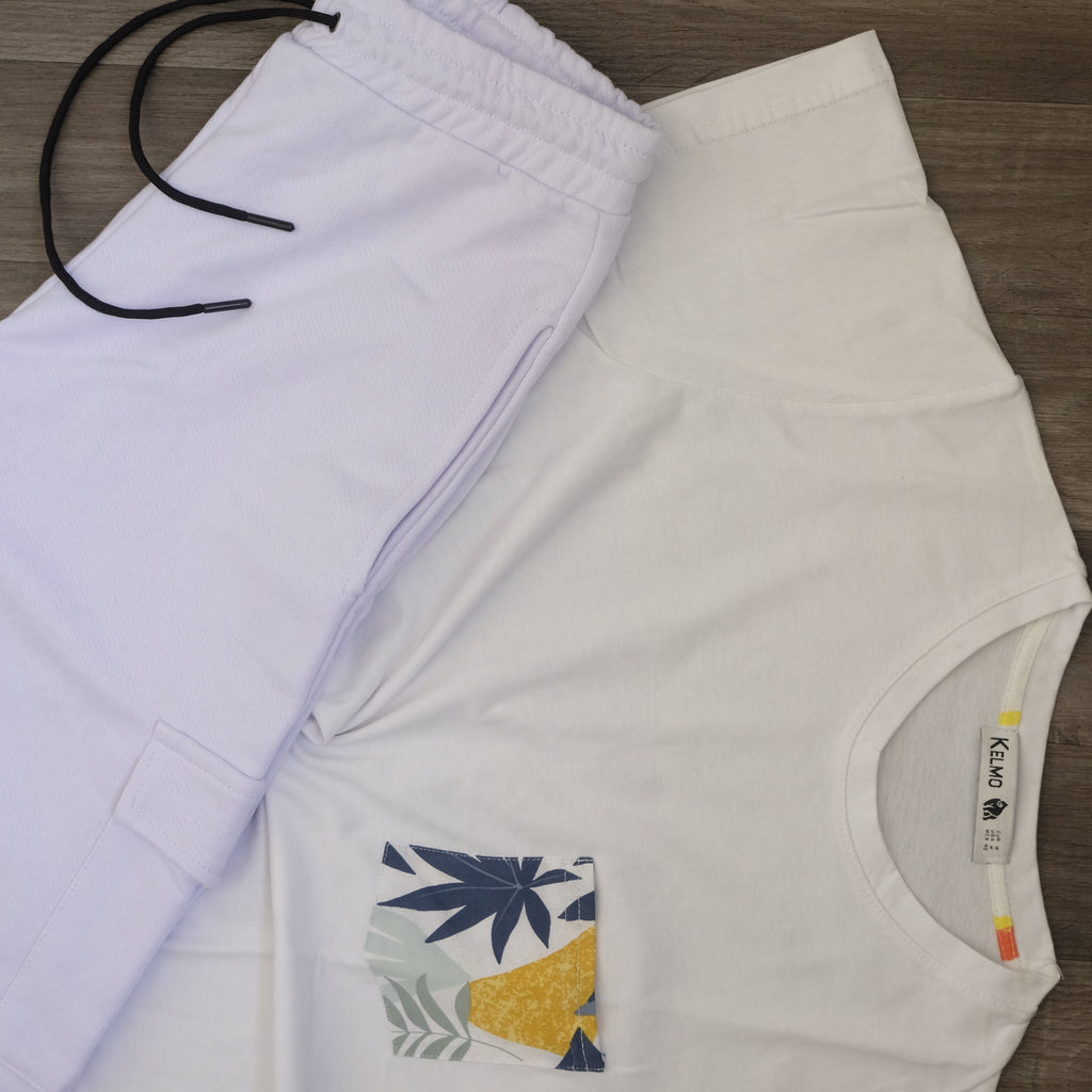 Ensemble Jogging  Cargo Blanc+ T-Shirt Poche Blanc