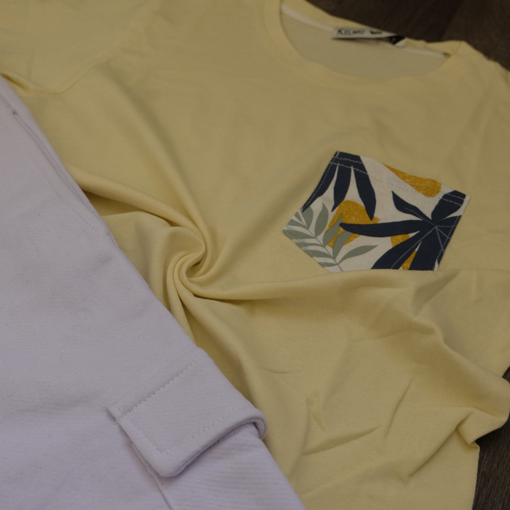 Ensemble Jogging  Cargo Blanc+ T-Shirt Poche Jaune
