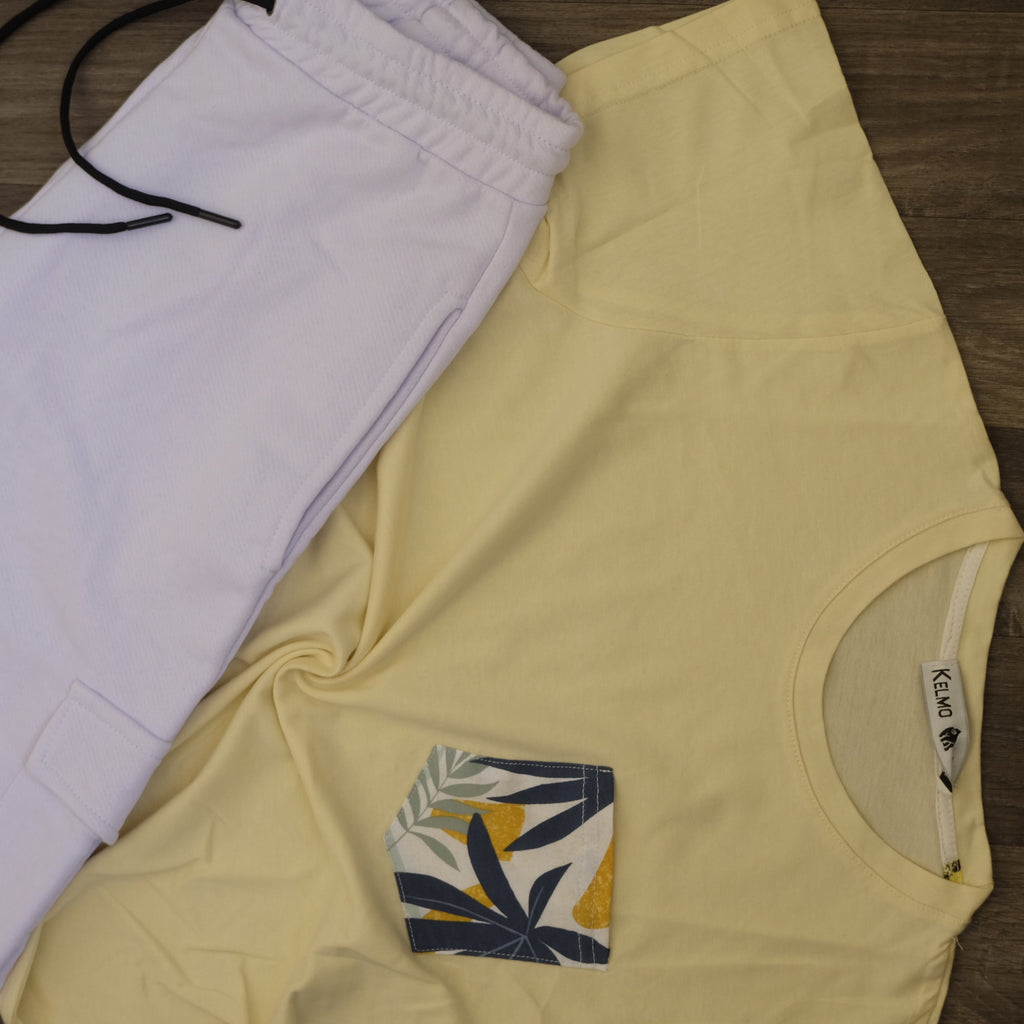 Ensemble Jogging  Cargo Blanc+ T-Shirt Poche Jaune