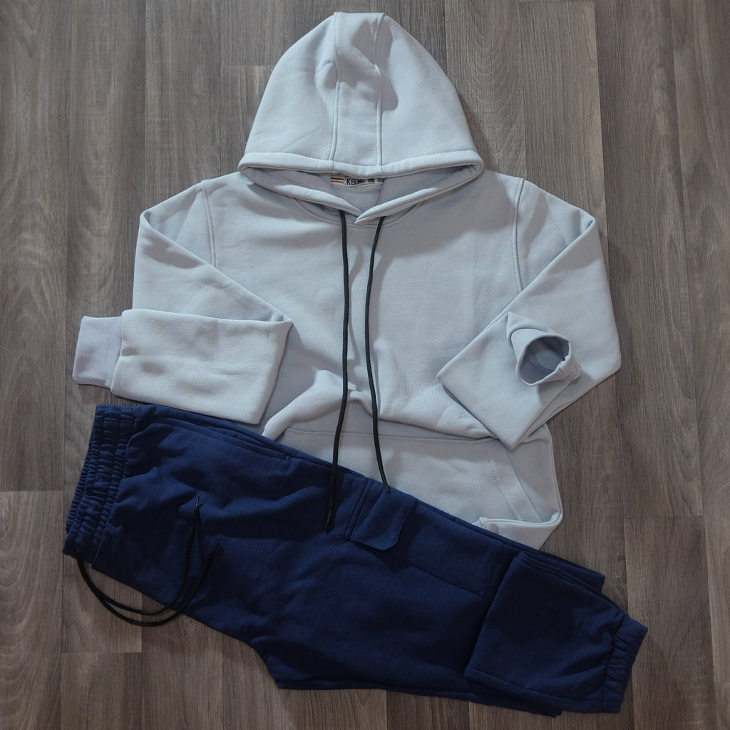 Ensemble Jogging  Cargo Bleu Marine + Capuche Cotton Gris Clair