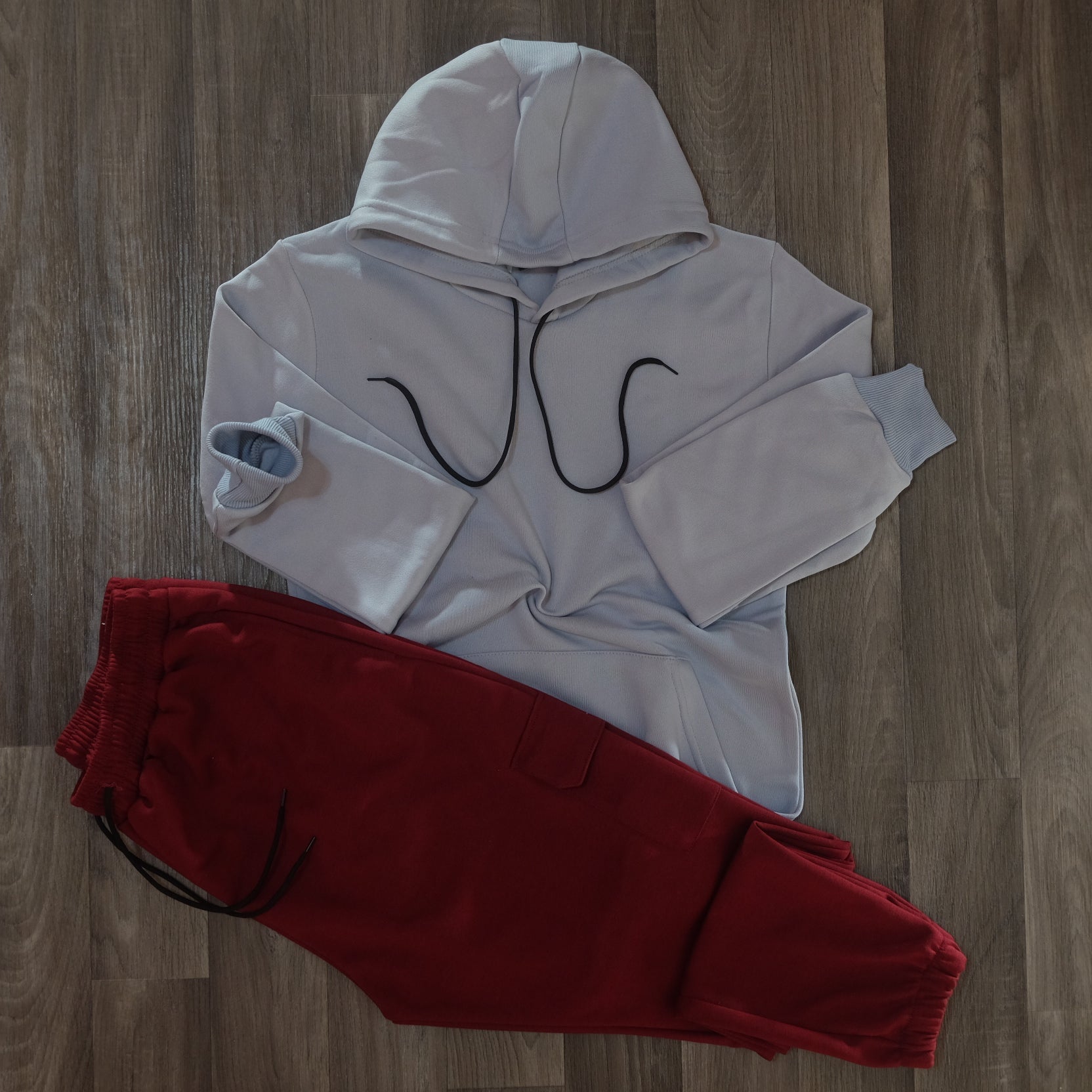 Ensemble Jogging  Cargo Grenat + Capuche Gris Clair