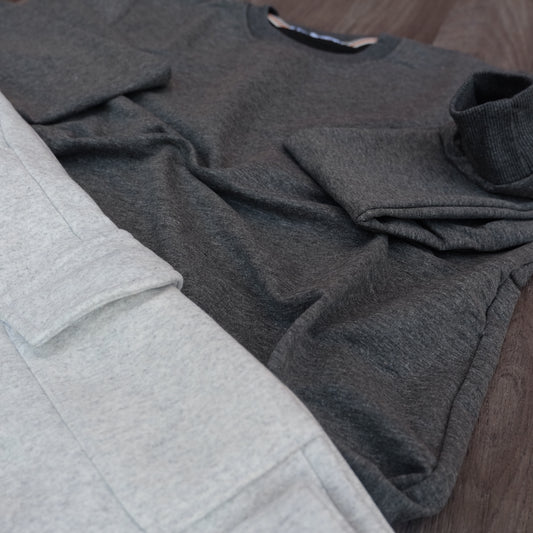 Ensemble Jogging Cargo Gris Chine Claire + Sweat Gris Chine Fonce