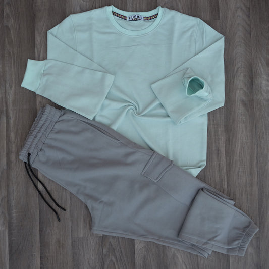 Ensemble Jogging Cargo Gris Nardo + Sweat Vert Eau