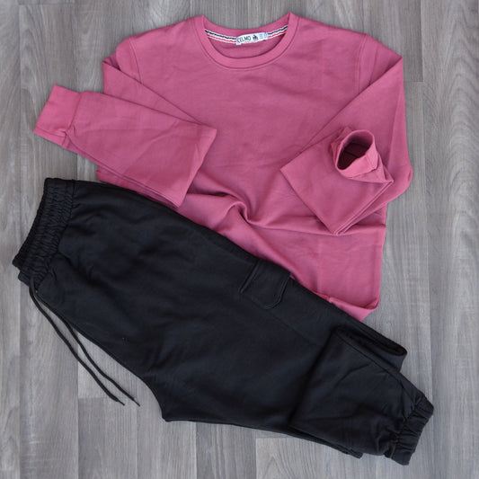 Ensemble Jogging Cargo Noir + Sweat Grenat