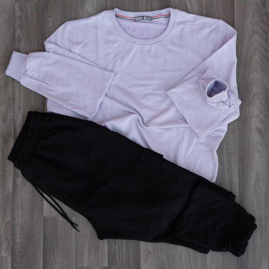 Ensemble Jogging Cargo Noir + Sweat Mauve