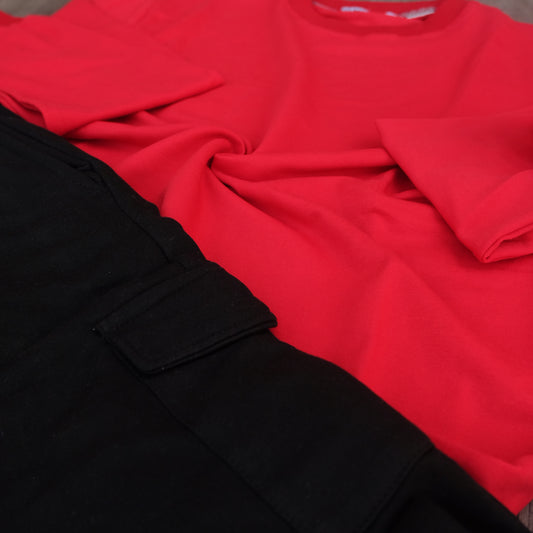 Ensemble Jogging Cargo Noir + Sweat Rouge