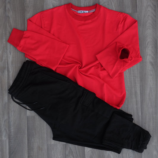 Ensemble Jogging Cargo Noir + Sweat Rouge