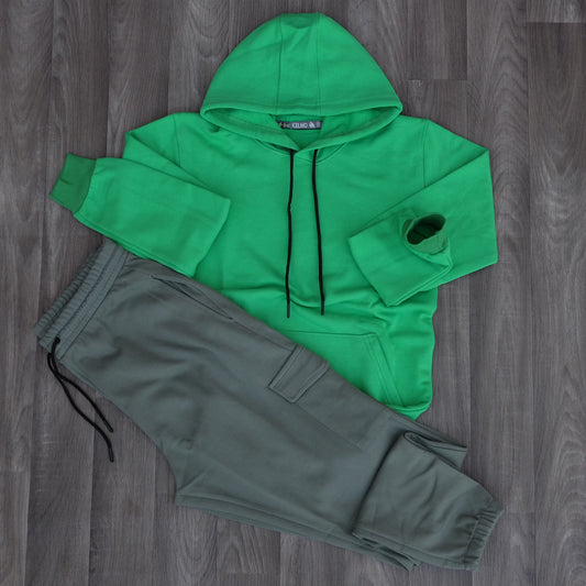 Ensemble Jogging  Cargo kaki pique + Capuche Cotton Vert Raj