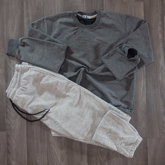 Ensemble Jogging Gris Chine Clair Chine + Sweat Gris Chine Fonce