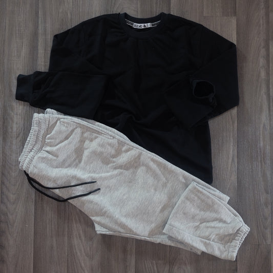 Ensemble Jogging Gris Chine Clair Chine + Sweat Noir