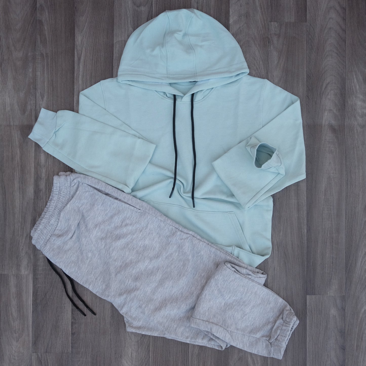 Ensemble Jogging Gris Chine Clair + Capuche Cotton Vert Nil