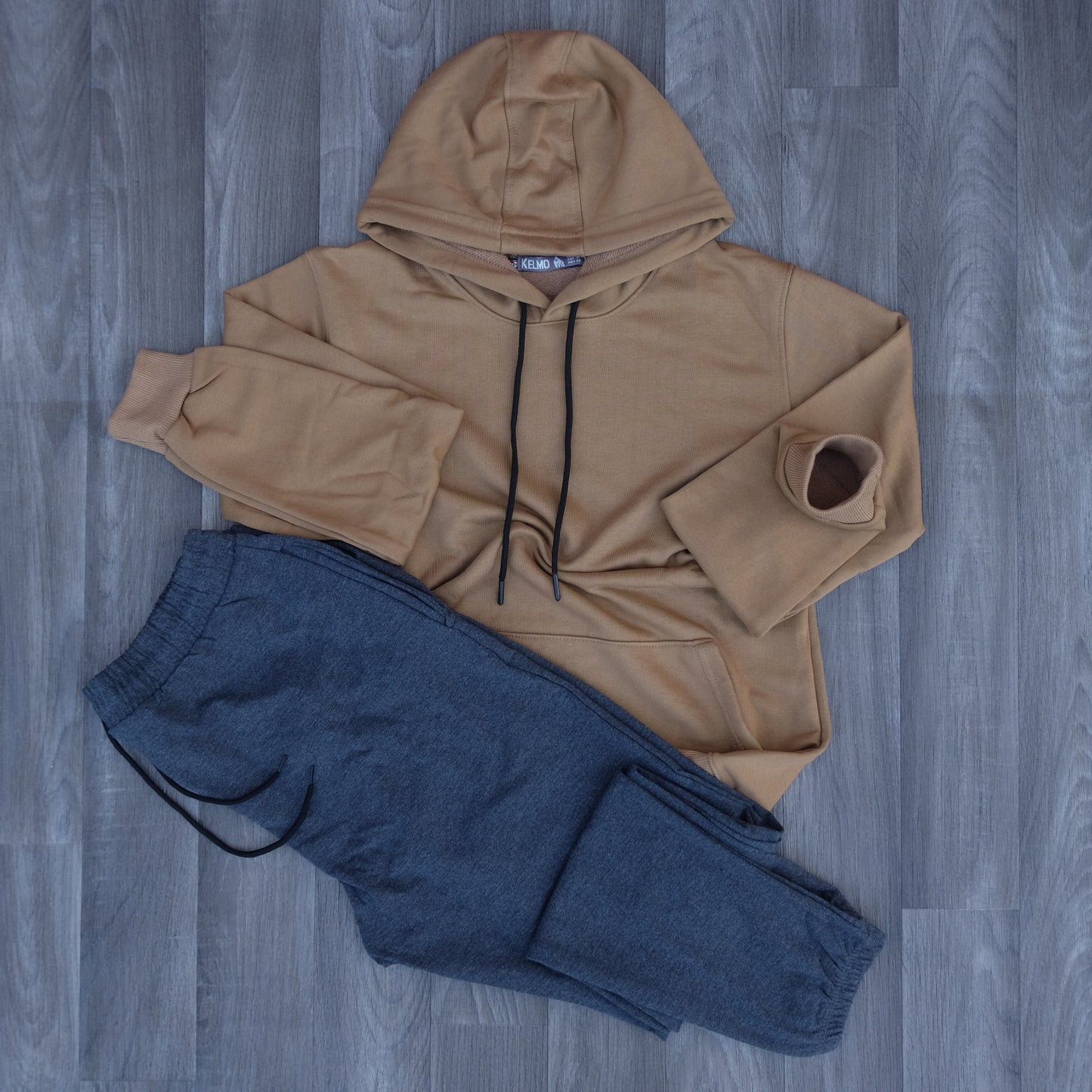 Ensemble Jogging Gris Chine Fonce + Capuche Cotton Marron Clair