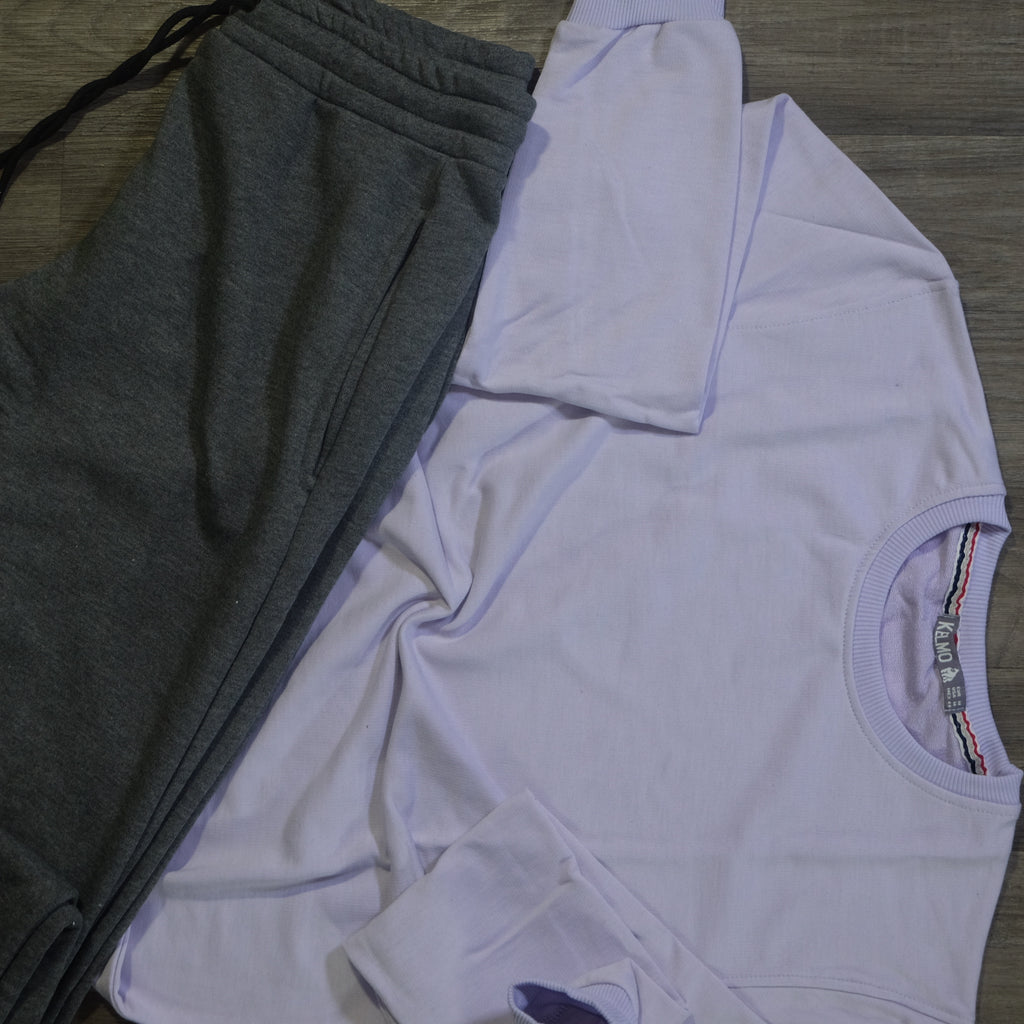 Ensemble Jogging Gris Chine Fonce + Sweat Mauve
