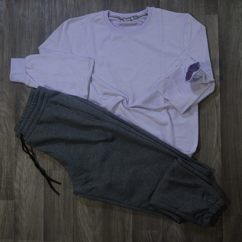 Ensemble Jogging Gris Chine Fonce + Sweat Mauve