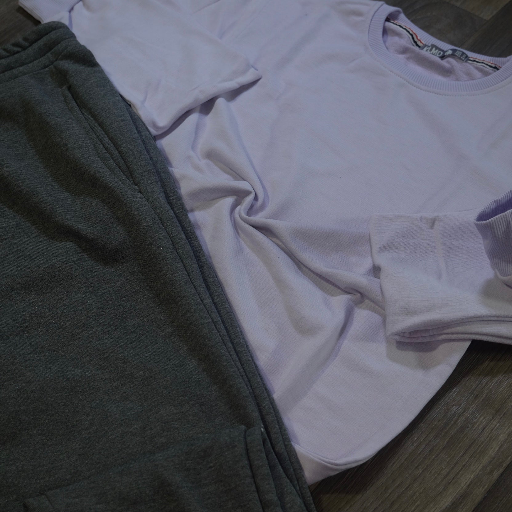 Ensemble Jogging Gris Chine Fonce + Sweat Mauve