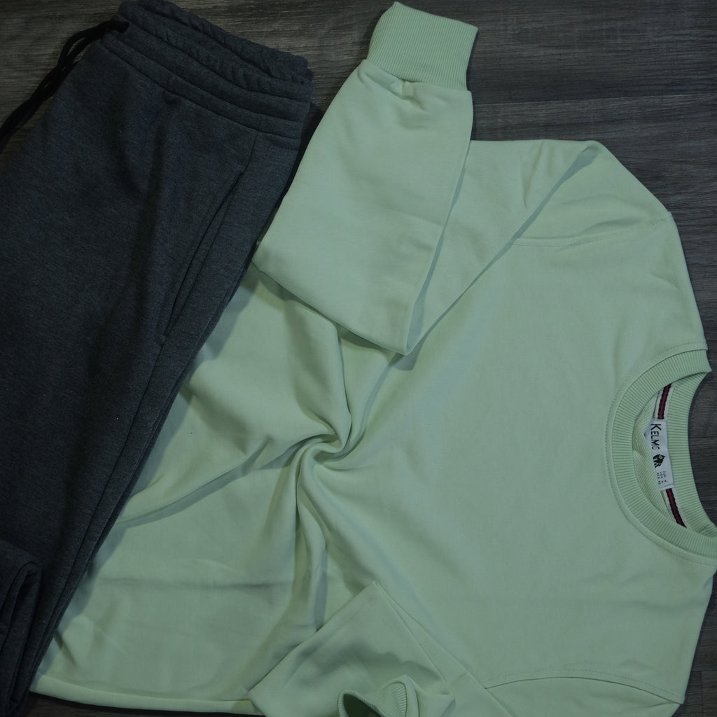 Ensemble Jogging  Gris Chine Fonce + Sweat Vert eau