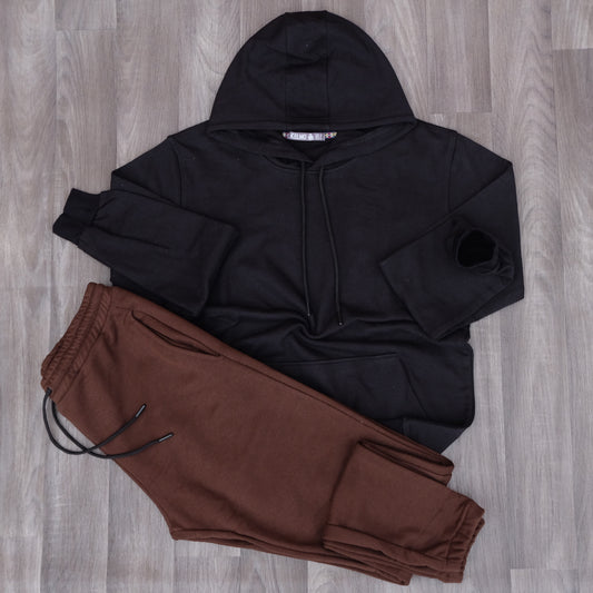 Ensemble Jogging Marron Fonce + Capuche Cotton Noir