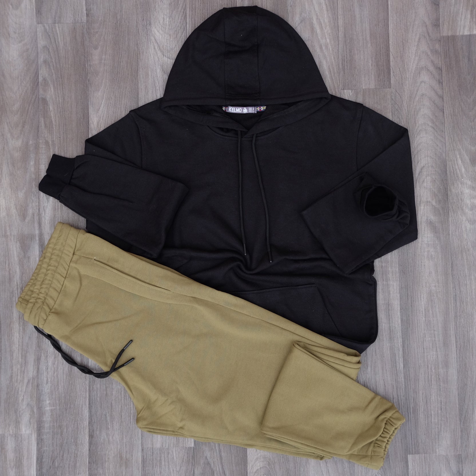 Ensemble Jogging Kaki Militair+ Capuche Cotton Noir