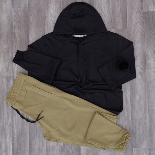 Ensemble Jogging Kaki Militair+ Capuche Cotton Noir