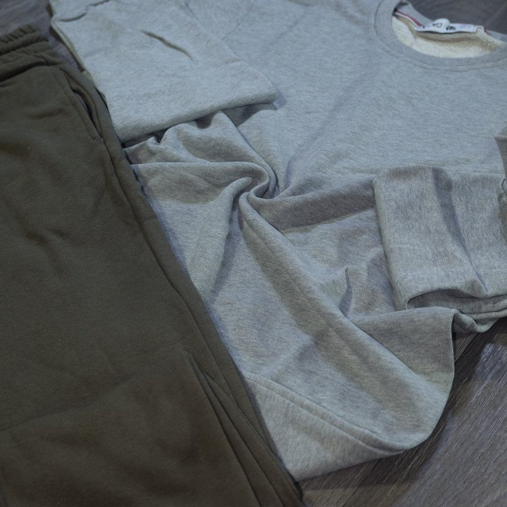Ensemble Jogging  Kaki + Sweat Gris Chine Clair
