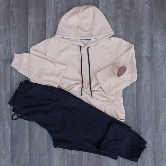 Ensemble Jogging Noir + Capuche Cotton Beige