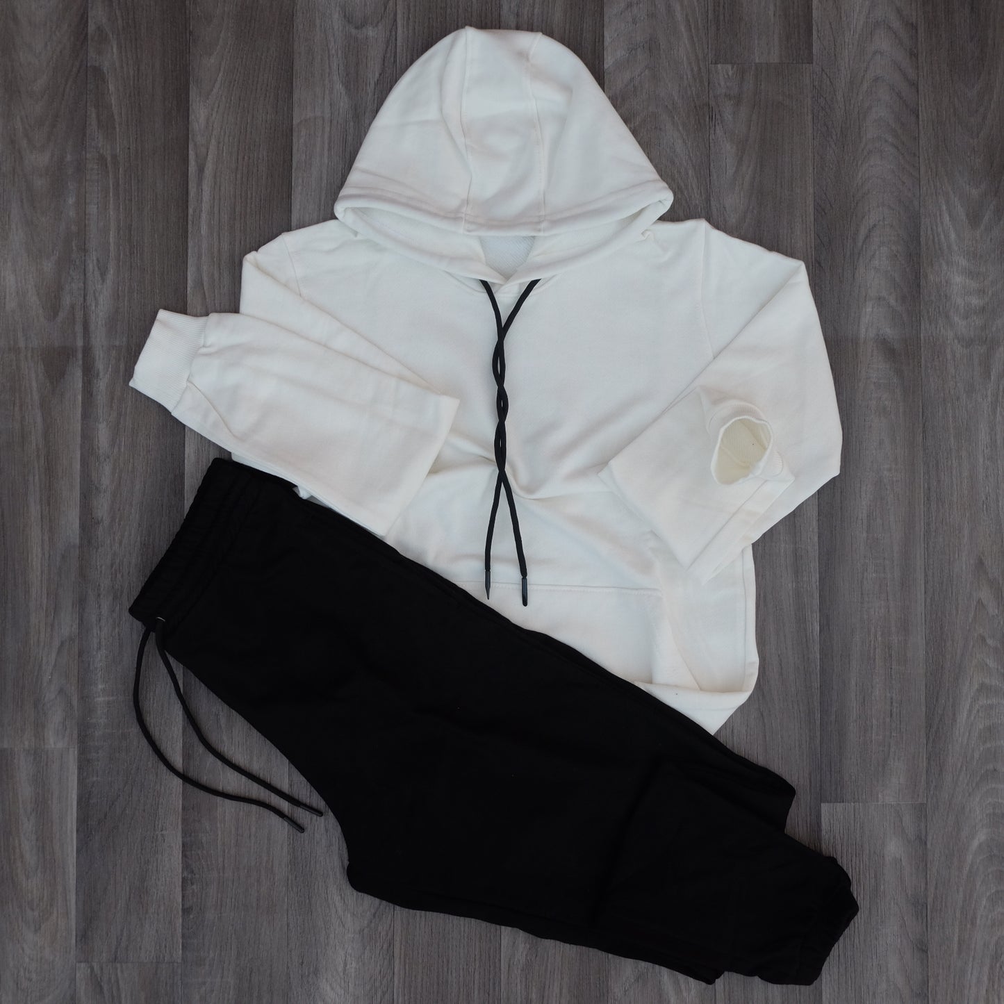 Ensemble Jogging  Noir + Capuche Cotton Blanc