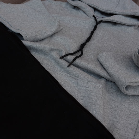 Ensemble Jogging Noir + Capuche Cotton Gris Chine Clair