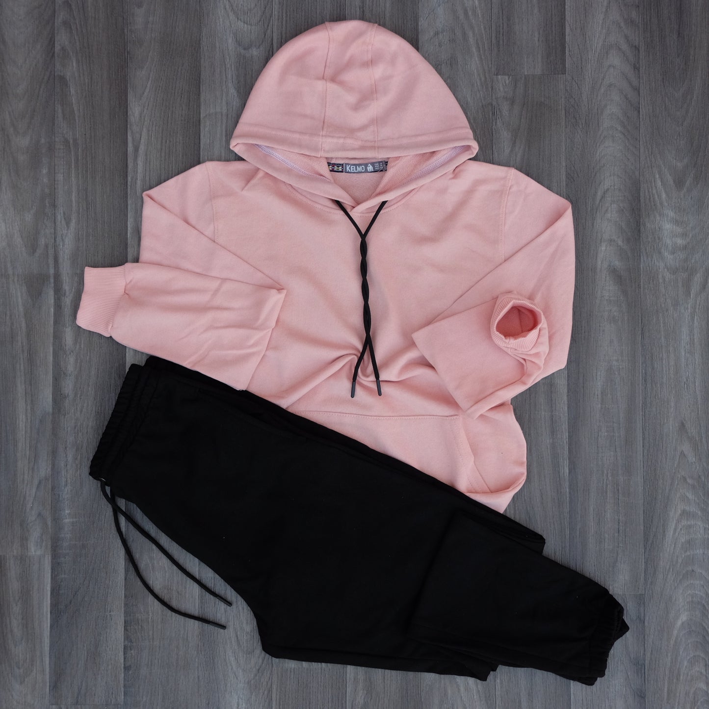 Ensemble Jogging Noir + Capuche Cotton Saumon