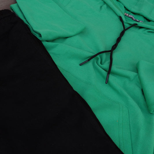 Ensemble Jogging Noir + Capuche Cotton Vert Raj Fonce