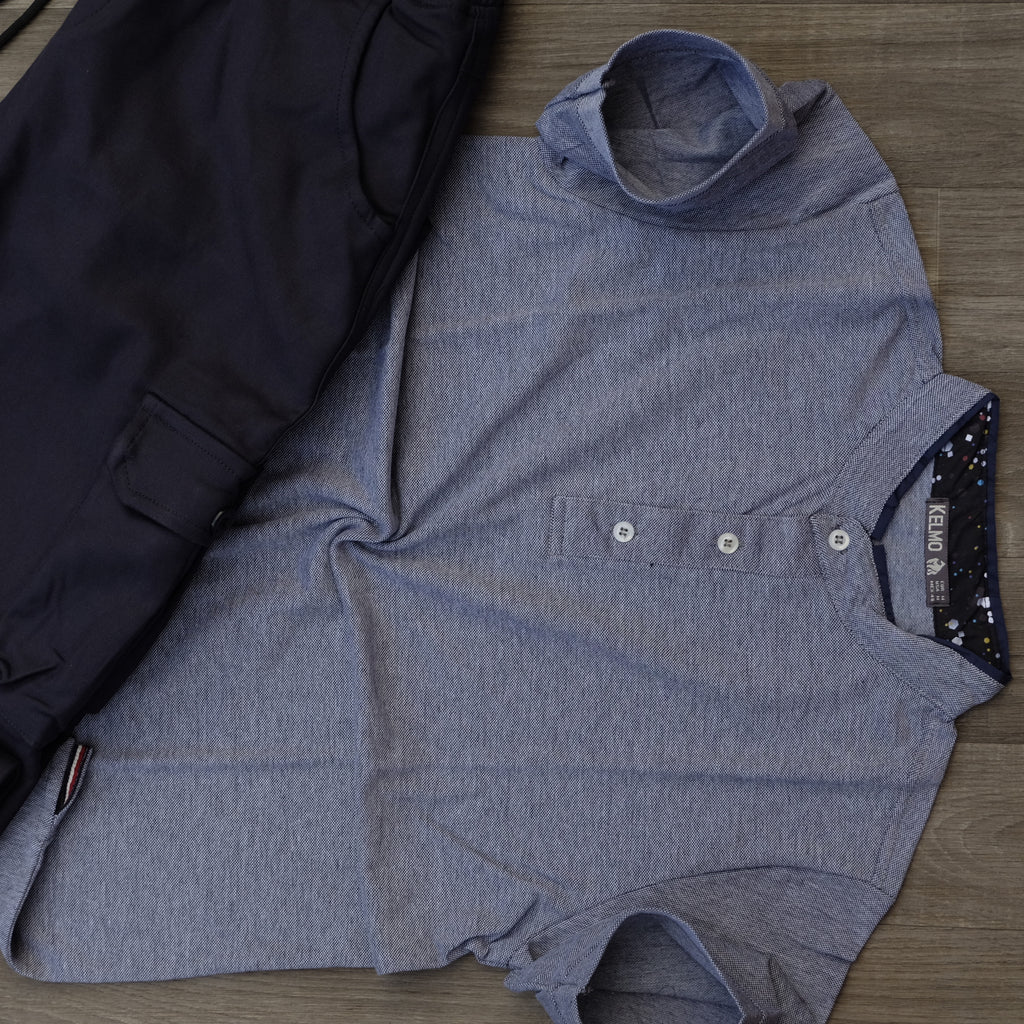 Ensemble Pantalon Cargo Bleu Marine + Polo Mao Gris Chine
