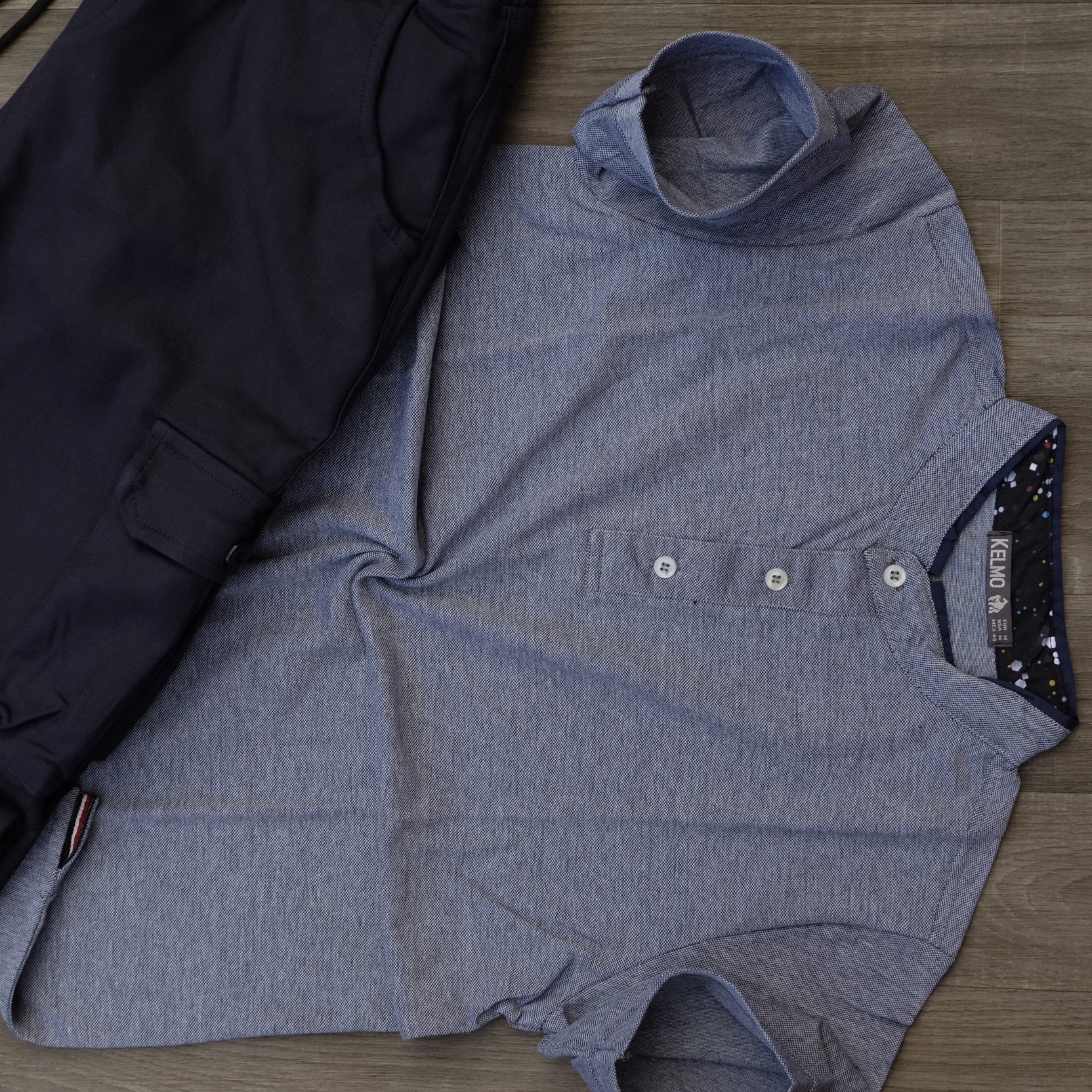 Ensemble Pantalon Cargo Bleu Marine + Polo Mao Gris Chine