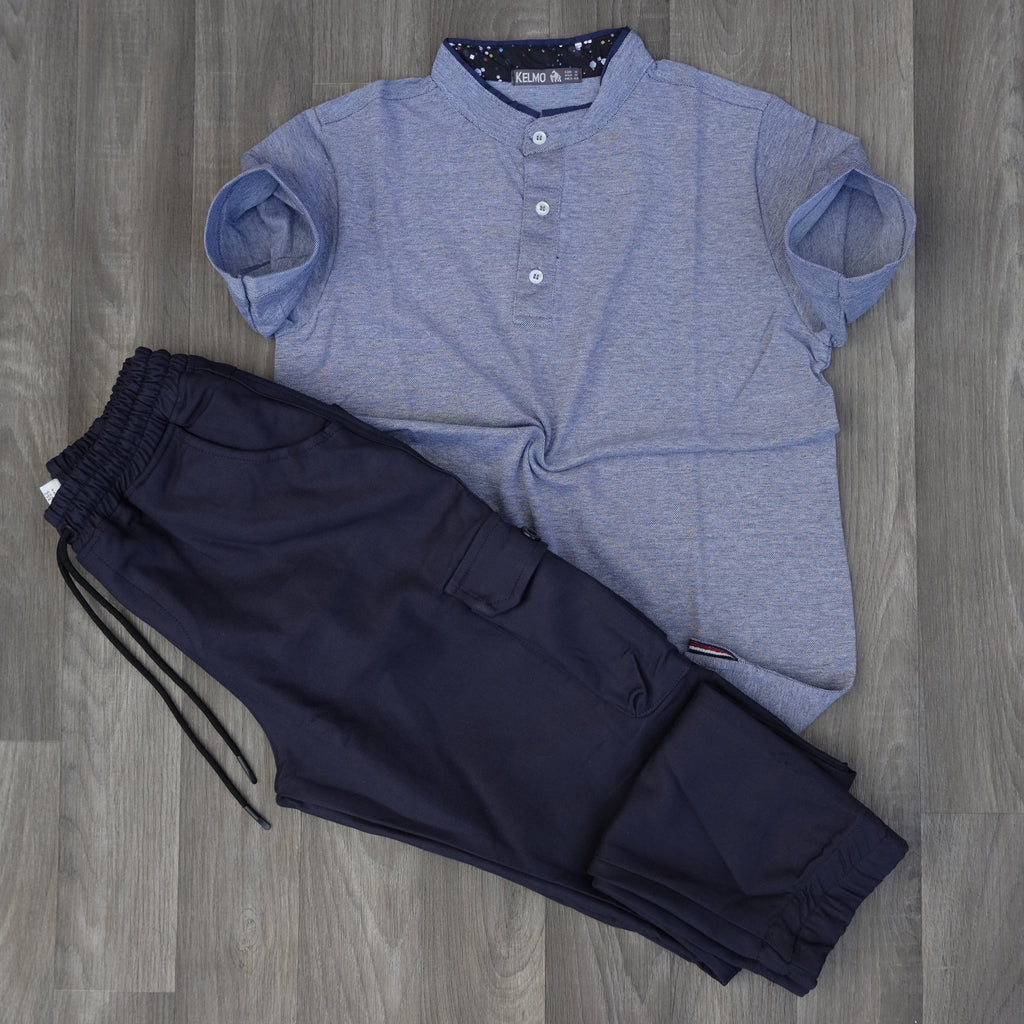 Ensemble Pantalon Cargo Bleu Marine + Polo Mao Gris Chine