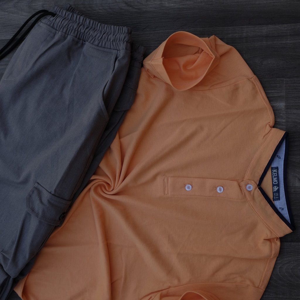 Ensemble Pantalon Cargo Gris Clair + Polo Mao Orange