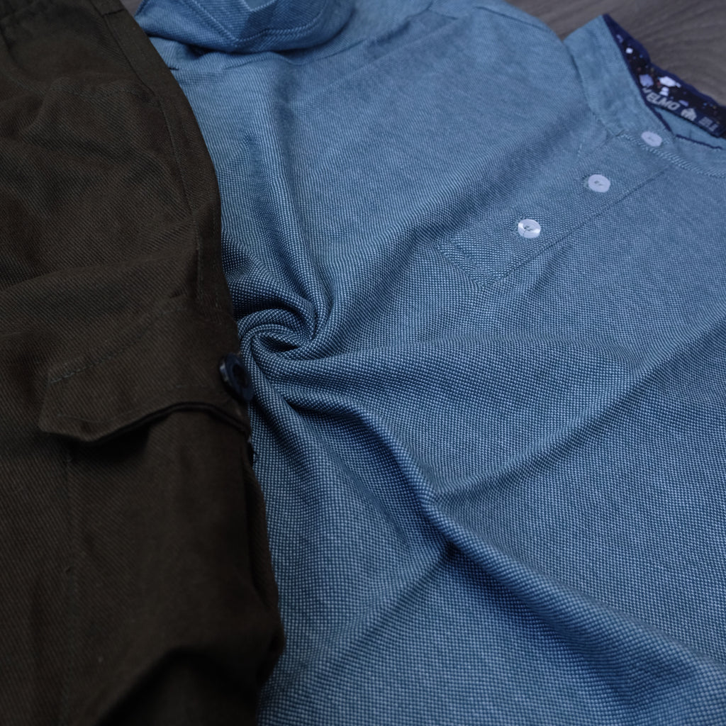 Ensemble Pantalon Cargo Kaki + Polo Mao Vert Chine