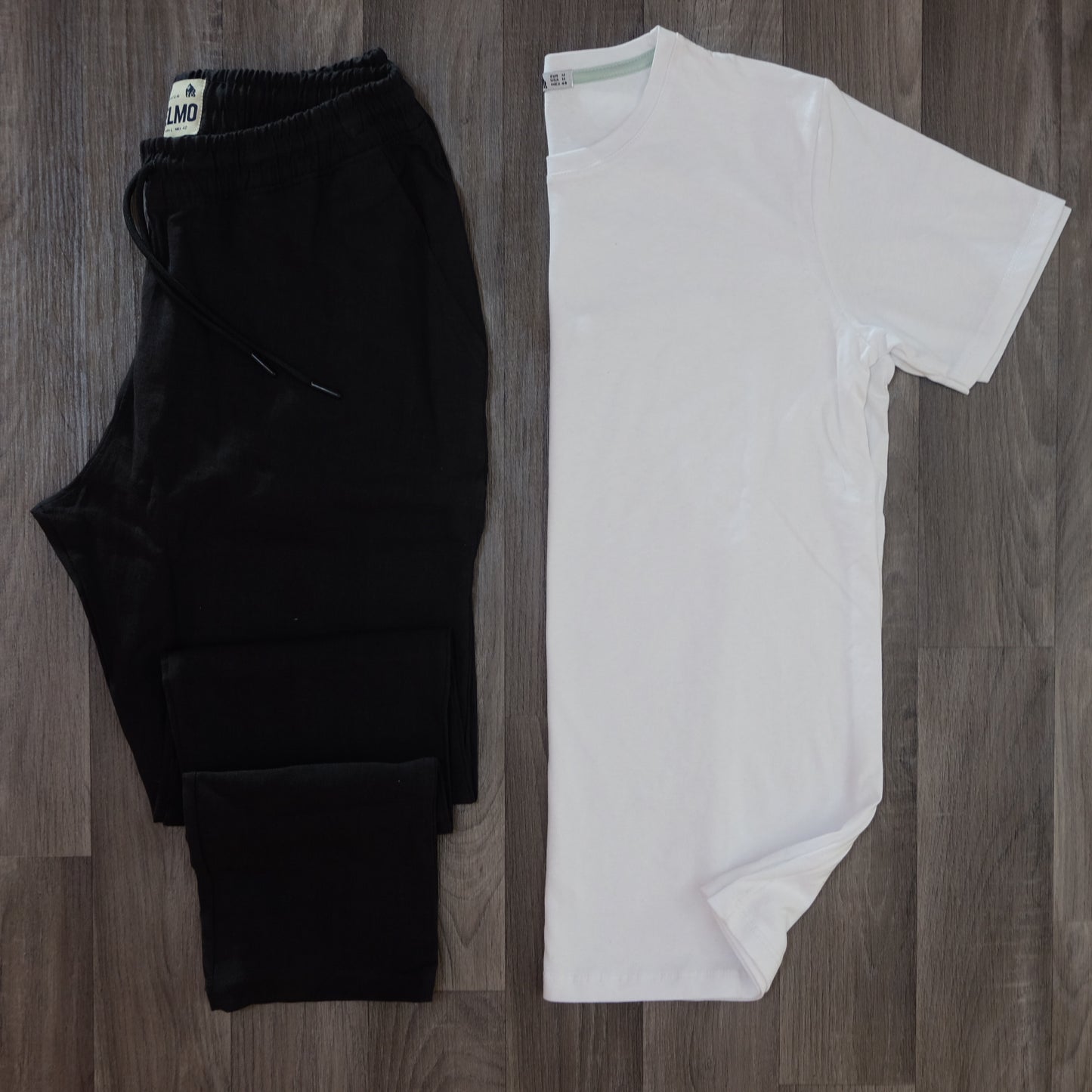 Ensemble Pantalon Lin Noir +T-Shirt Blanc