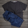 Ensemble Short Cargo Baggy Jeans Délavé Bleu  + T-Shirt Gris Fonce