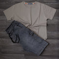 Ensemble Short Cargo Baggy Jeans Délavé Gris  + T-Shirt Beige