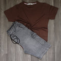 Ensemble Short Cargo Baggy Jeans Délavé Gris  + T-Shirt Marron Fonce